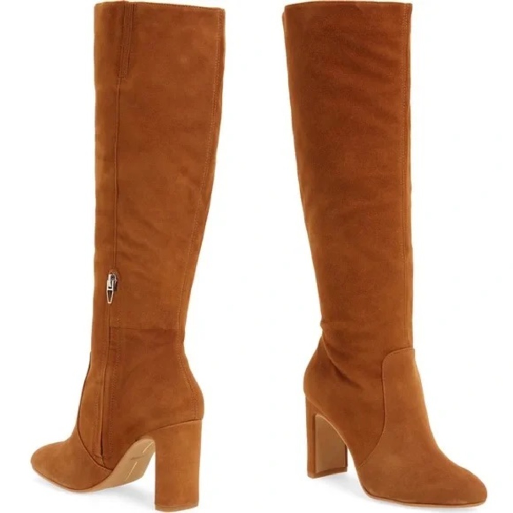 NWT NIB Dolce Vita Coop Tall Suede Boots Dark Saddle Brown Size 8 - Picture 2 of 14